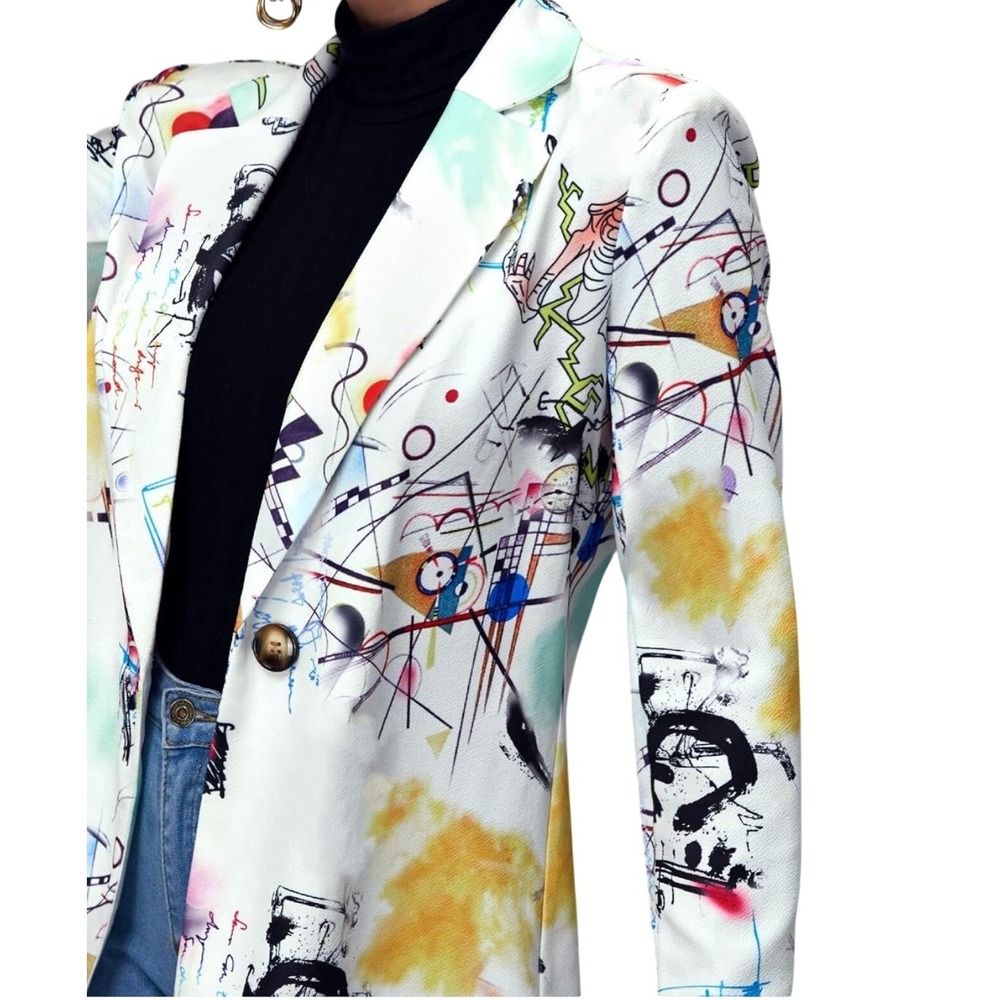 Floerns Women's XXL Blazer -Multi‎ Color Art Print